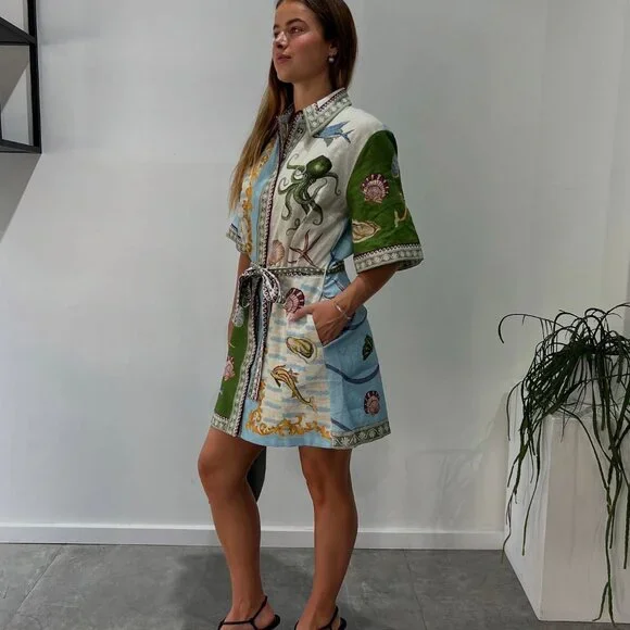 ALEMAIS Bath House Mini Dress in Linen - Picture 4 of 13